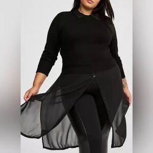 Torrid Deep Black Fitted Chiffon Two-Fer Sweater Soft Sweater, Movement size 3X
